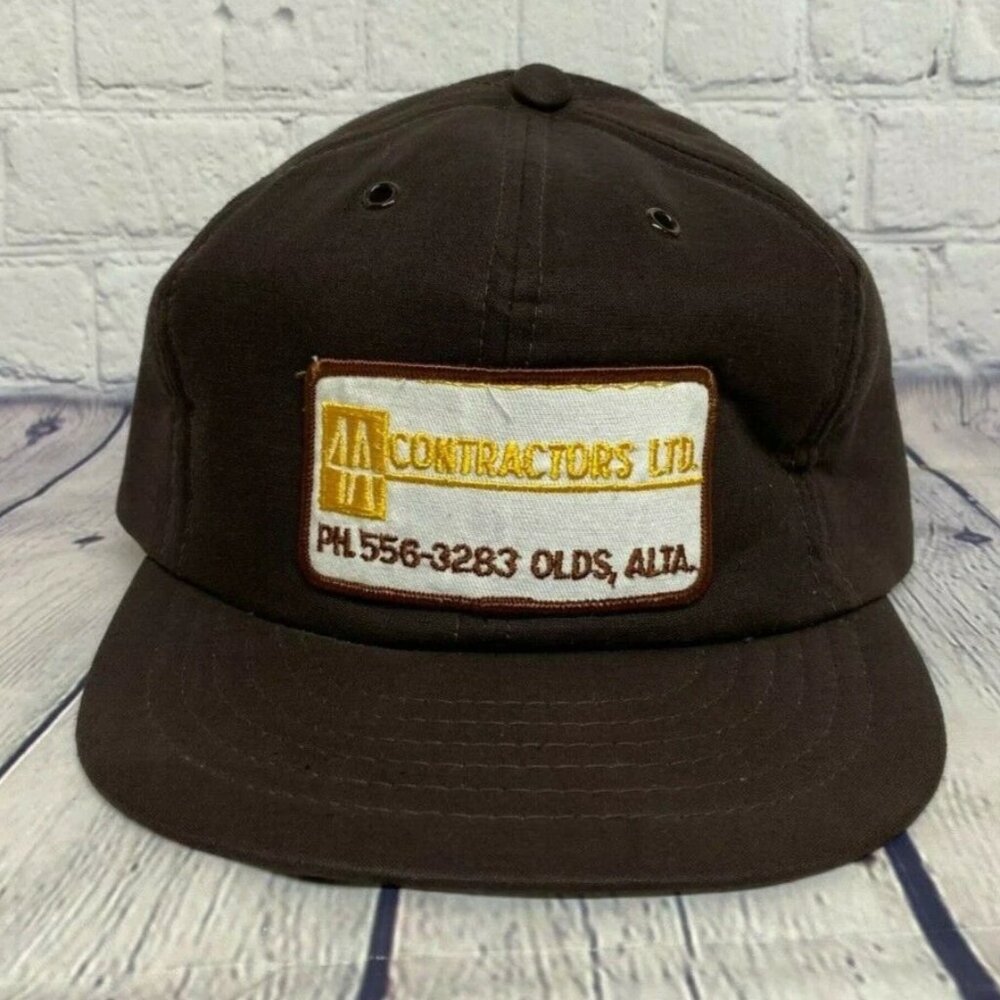 Vintage Hat Cap Snapback Brown 4A Contractors Trucker Foam Patch - Broken Snaps